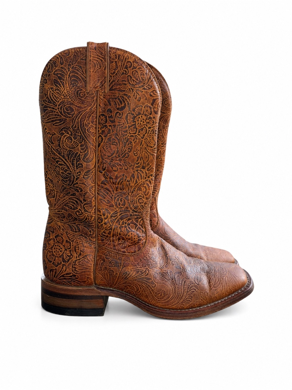 Boulet Women’s Floral Embossed Square Toe Western Cowboy Boot